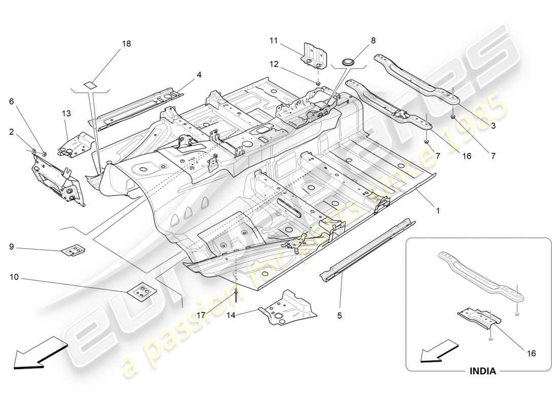 maserati qtp 3.0 tds v6 275hp (2015) central structural frames and sheet panels part diagram