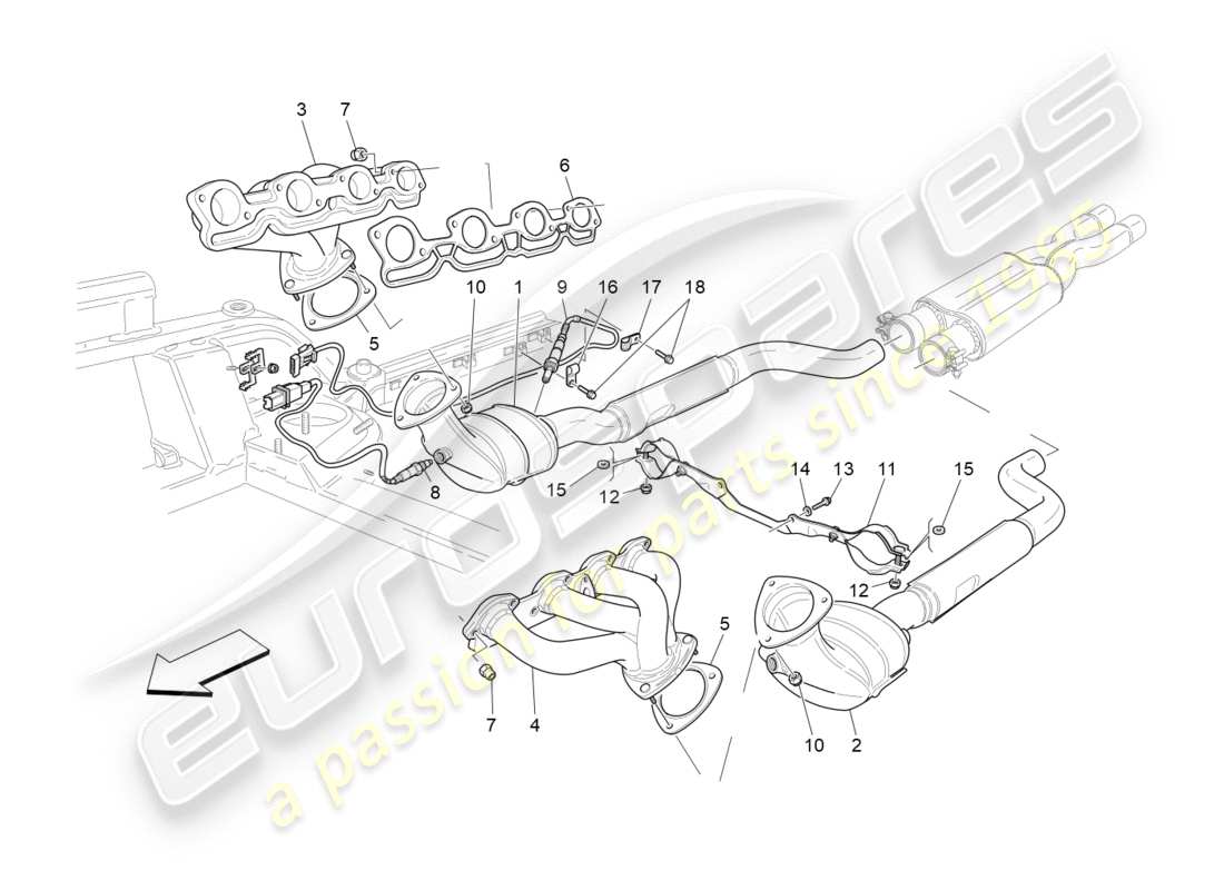 maserati granturismo (2011) pre-catalytic converters and catalytic converters parts diagram