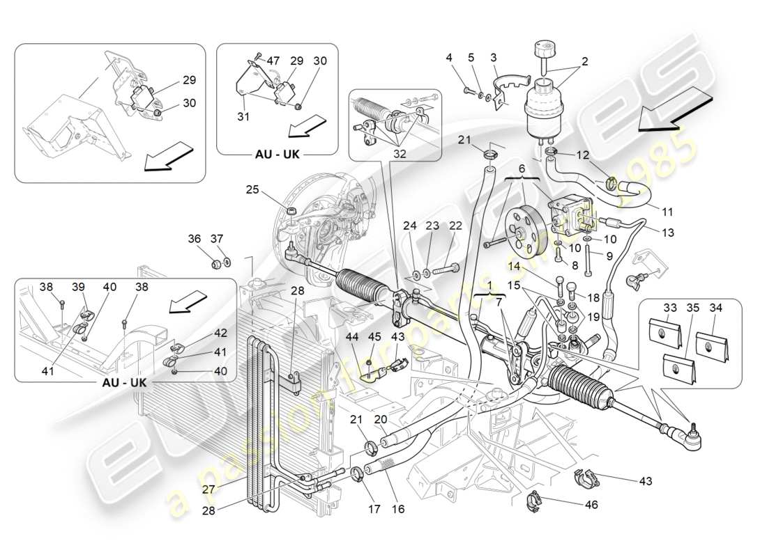 maserati granturismo (2011) complete steering rack unit part diagram