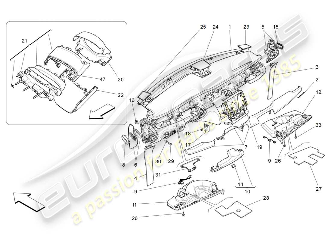 maserati qtp 3.0 tds v6 275hp (2015) dashboard unit part diagram