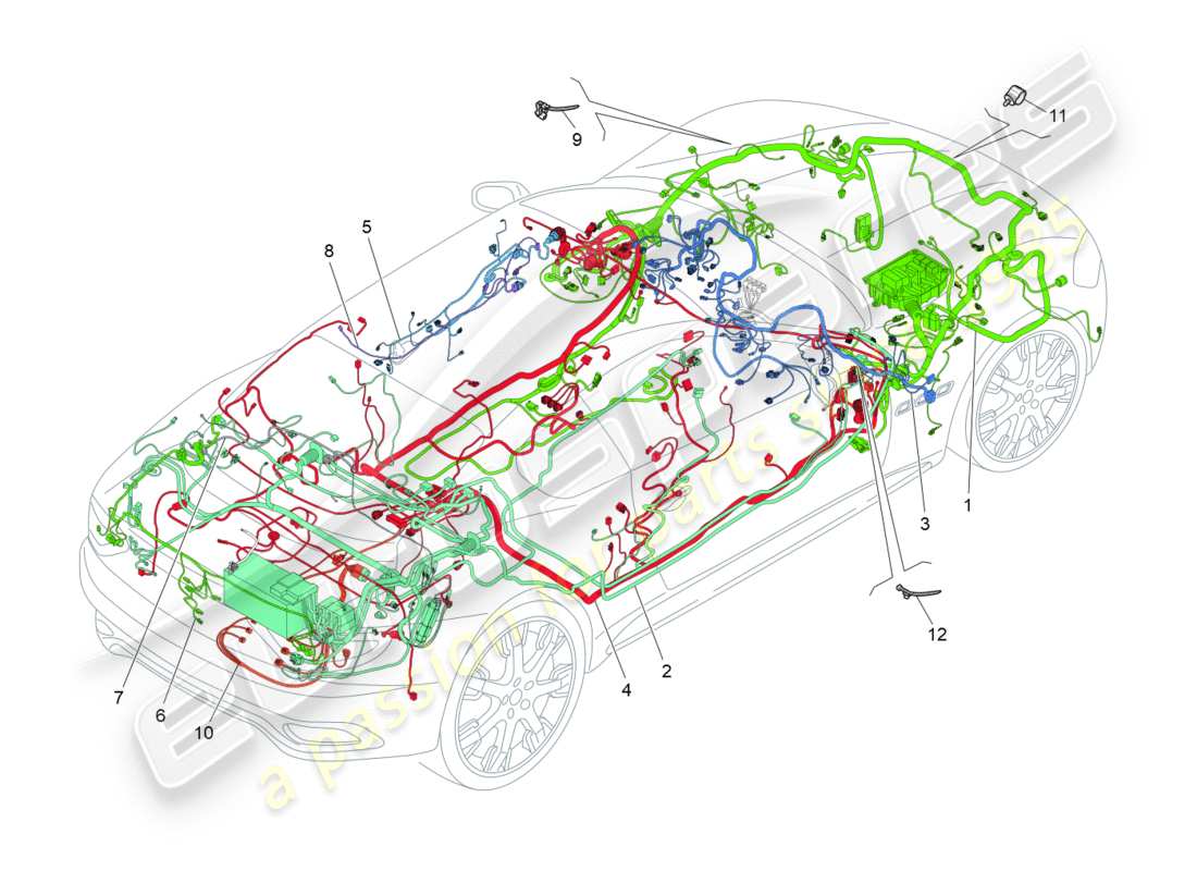 maserati granturismo (2009) main wiring parts diagram