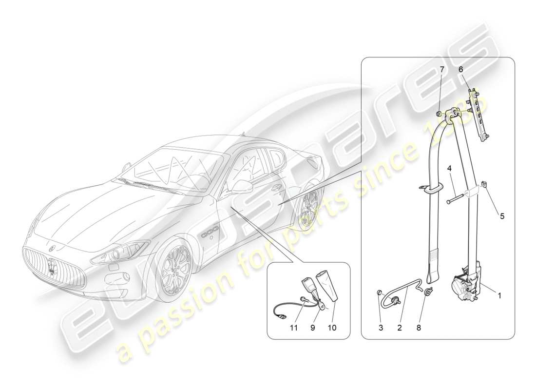 maserati granturismo (2010) front seatbelts parts diagram