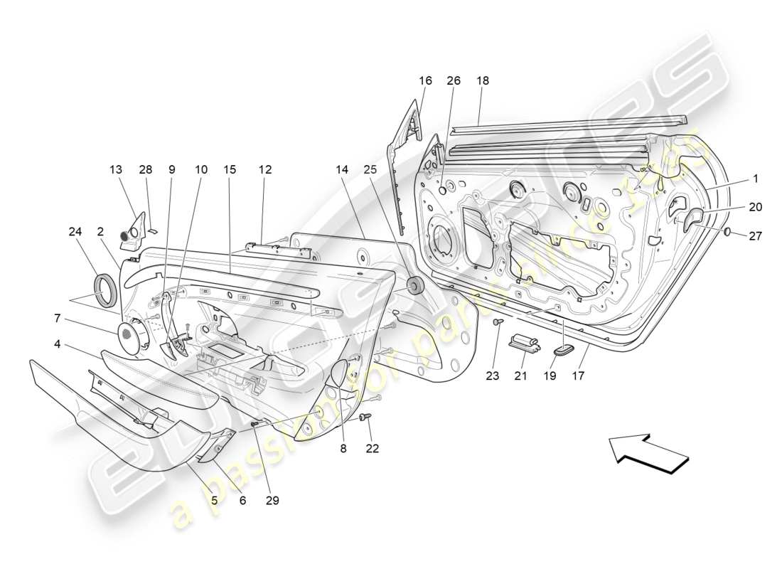 maserati granturismo (2015) front doors: trim panels part diagram