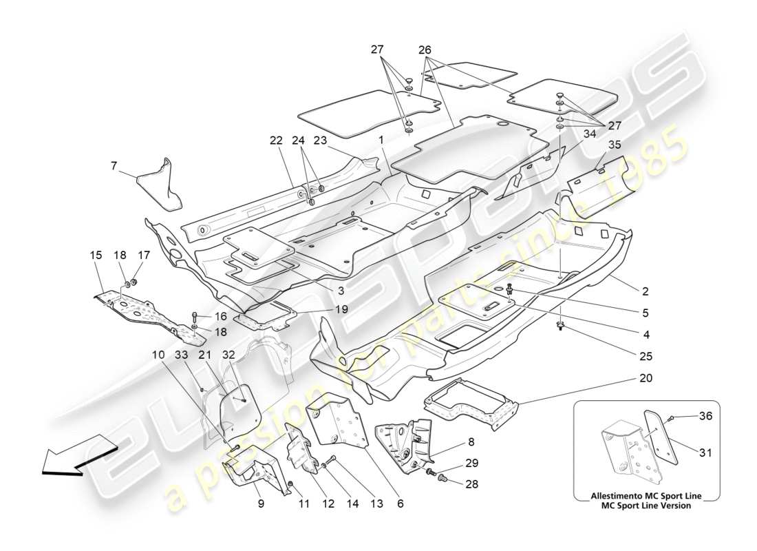 maserati granturismo s (2016) passenger compartment mats parts diagram
