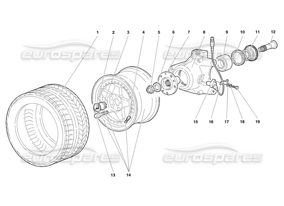 lamborghini diablo sv (1998) front wheel and hub carrier parts diagram