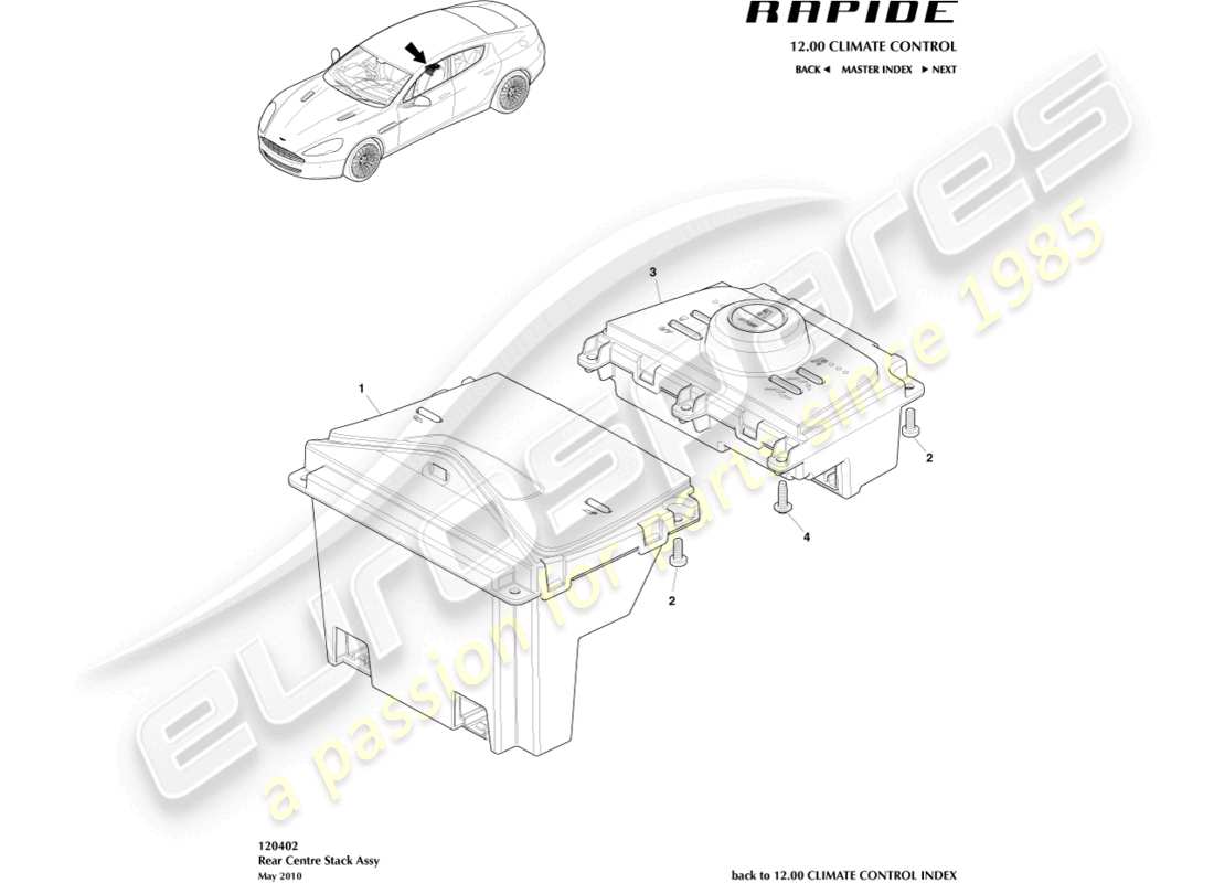 aston martin rapide (2011) rear hvac controls part diagram