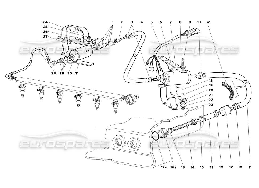 a part diagram from the lamborghini diablo sv (1999) parts catalogue