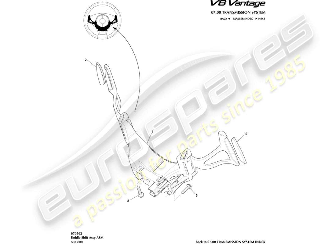 aston martin v8 vantage (2006) paddleshift part diagram