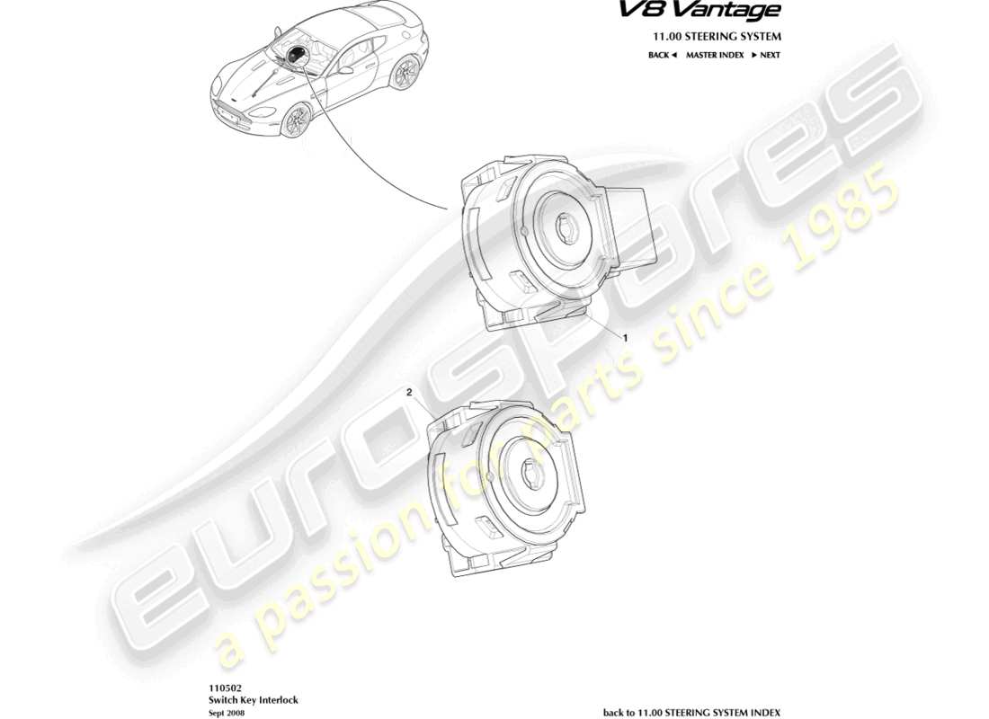 aston martin v8 vantage (2008) ignition switch interlock part diagram