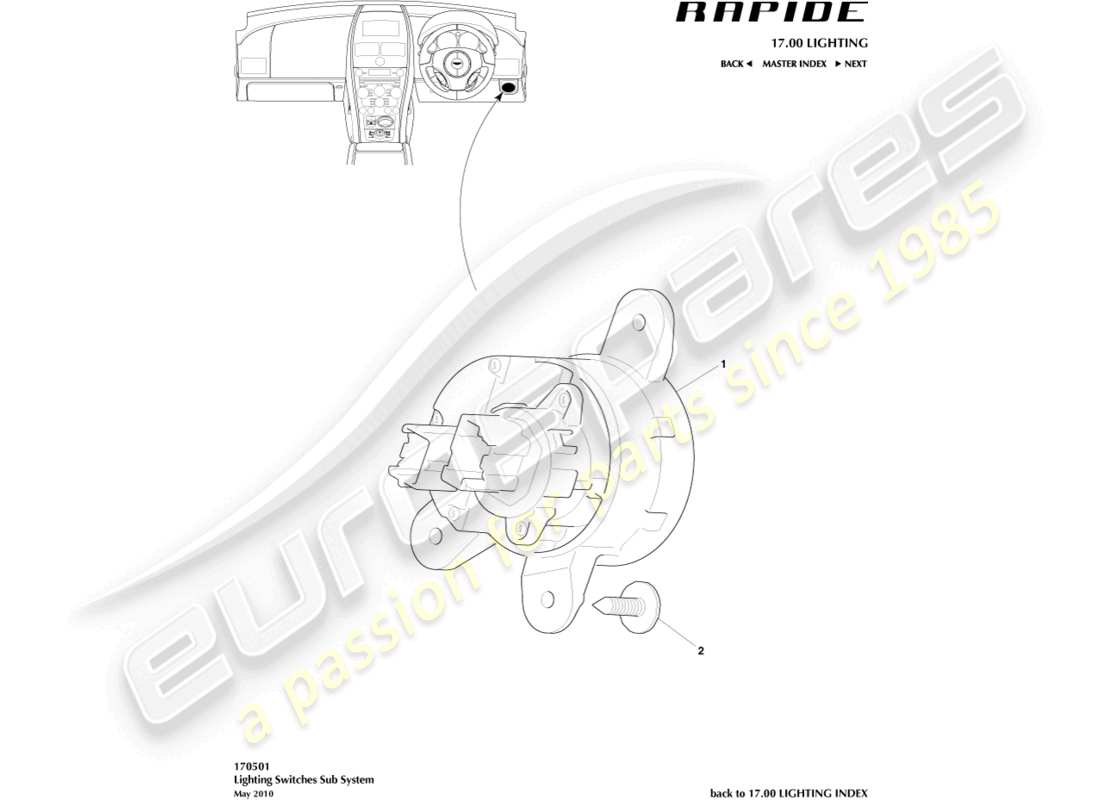 aston martin rapide (2019) lighting switch part diagram