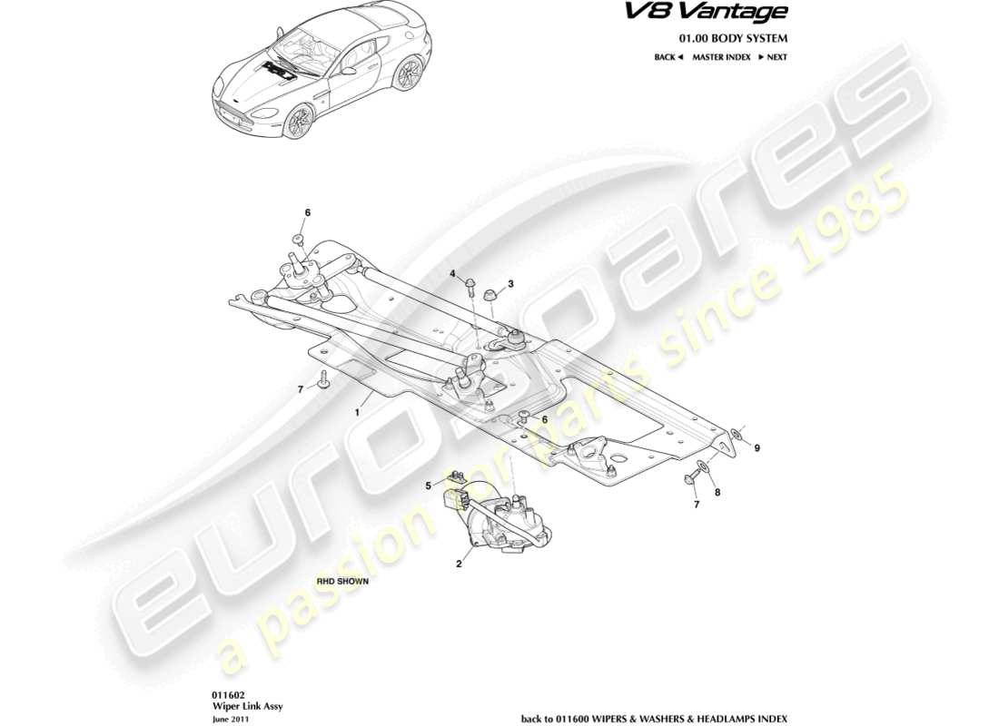 aston martin v8 vantage (2015) wiper linkage assembly part diagram