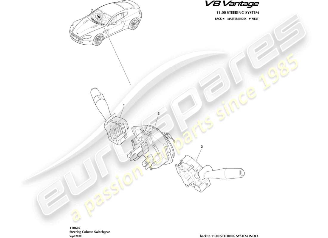 aston martin v8 vantage (2015) steering column switch part diagram