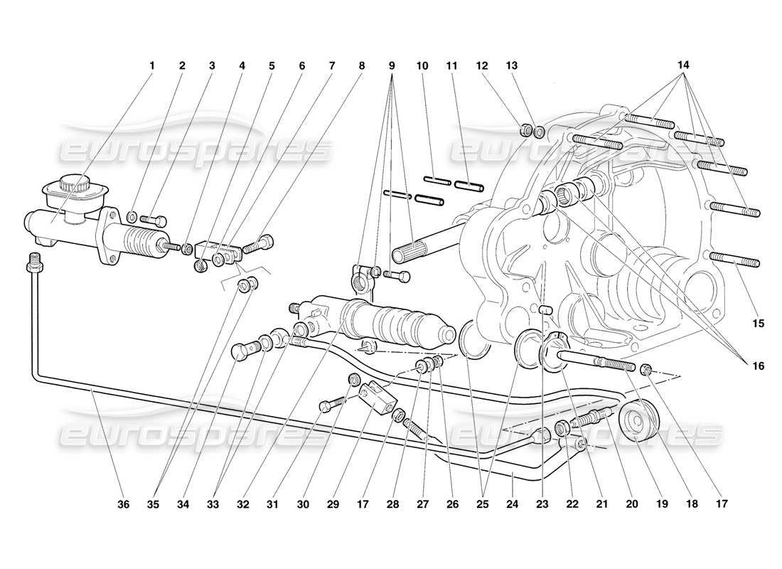 lamborghini diablo sv (1998) clutch control levers parts diagram