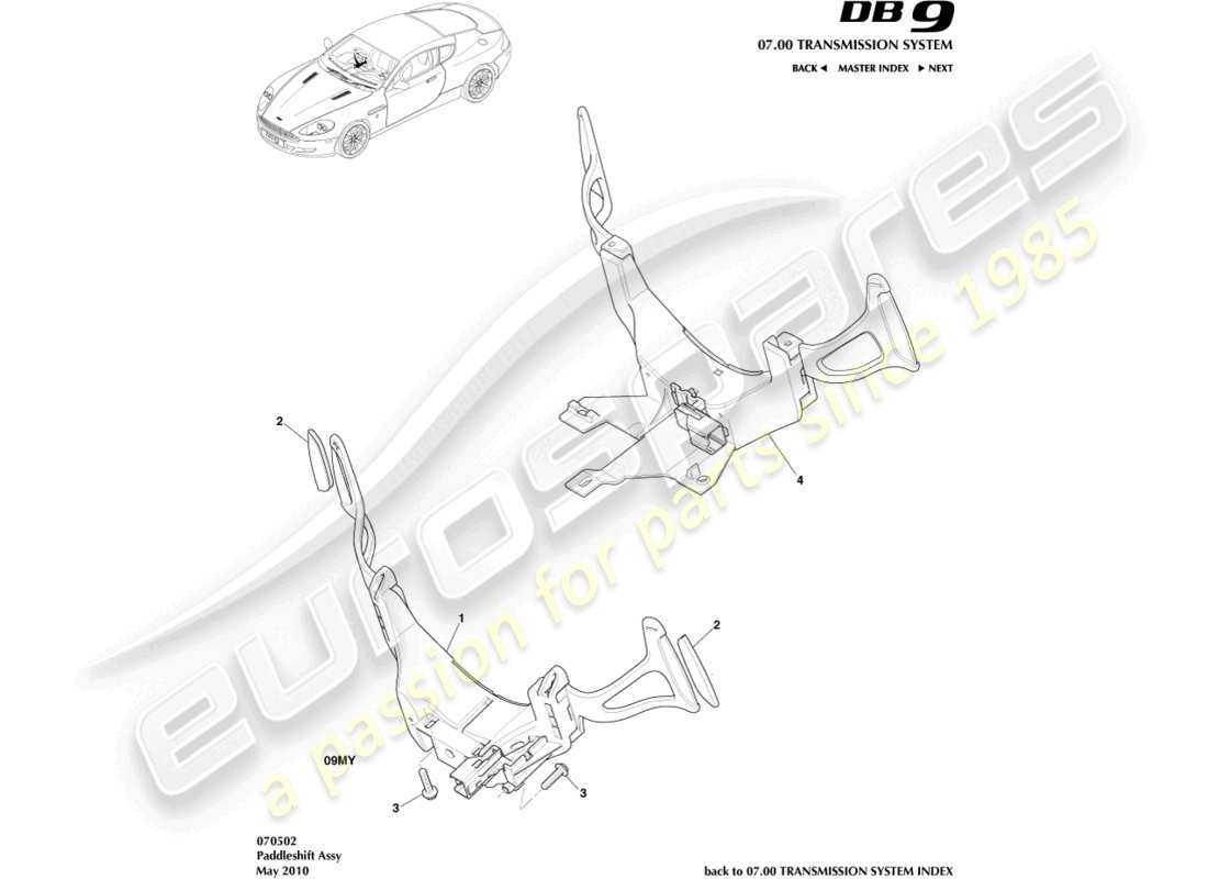 aston martin db9 (2007) paddleshift parts diagram