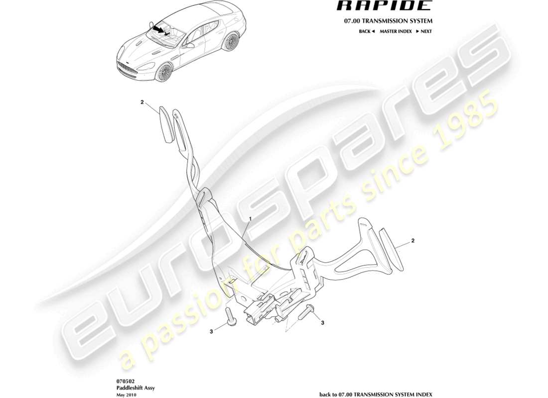 aston martin rapide (2019) paddleshift part diagram