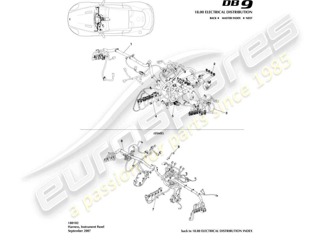 aston martin db9 (2007) ip harness part diagram