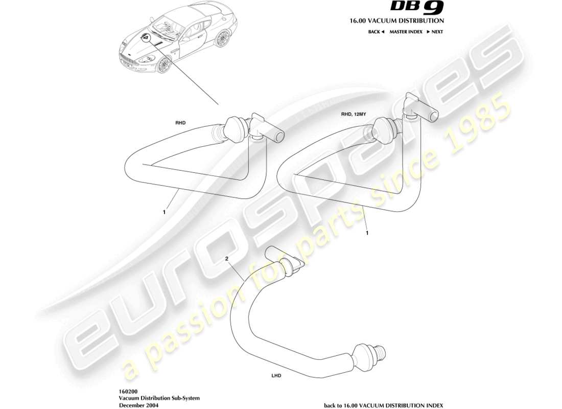 aston martin db9 (2007) vacuum distribution subsystem parts diagram