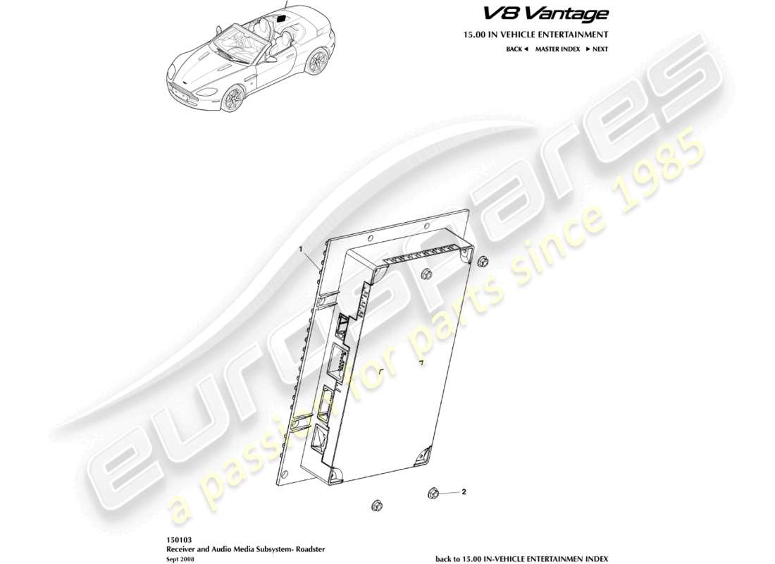 aston martin v8 vantage (2008) amplifier, roadster part diagram