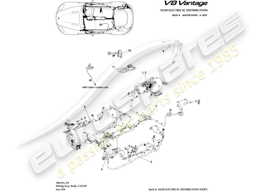 aston martin v8 vantage (2016) body harness, coupe part diagram