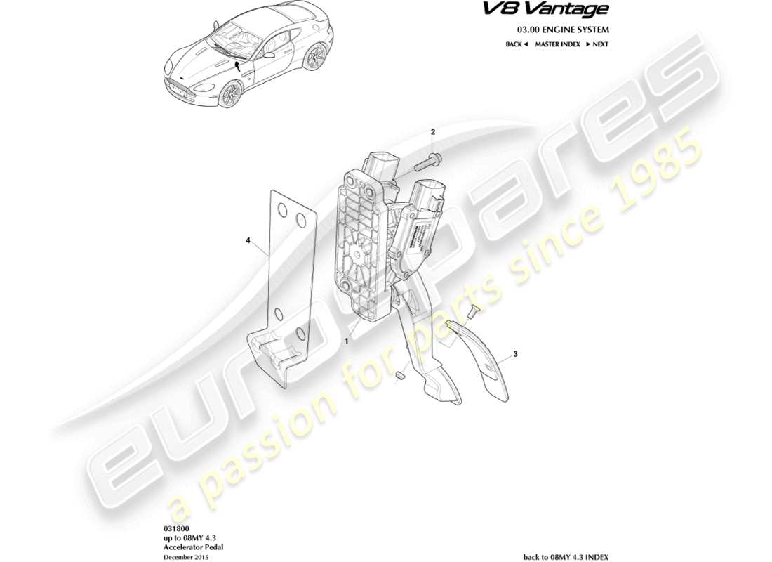 aston martin v8 vantage (2016) accelerator pedal part diagram