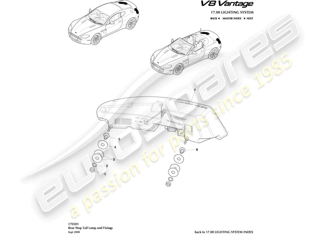 aston martin v8 vantage (2016) rear lamps part diagram