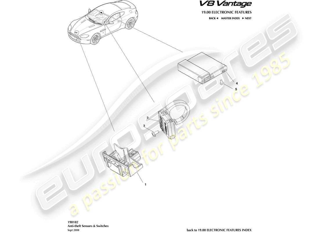 a part diagram from the aston martin v8 vantage (2009) parts catalogue