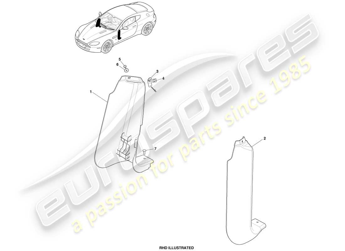 aston martin v8 vantage (2005) cowl side trim, lower part diagram