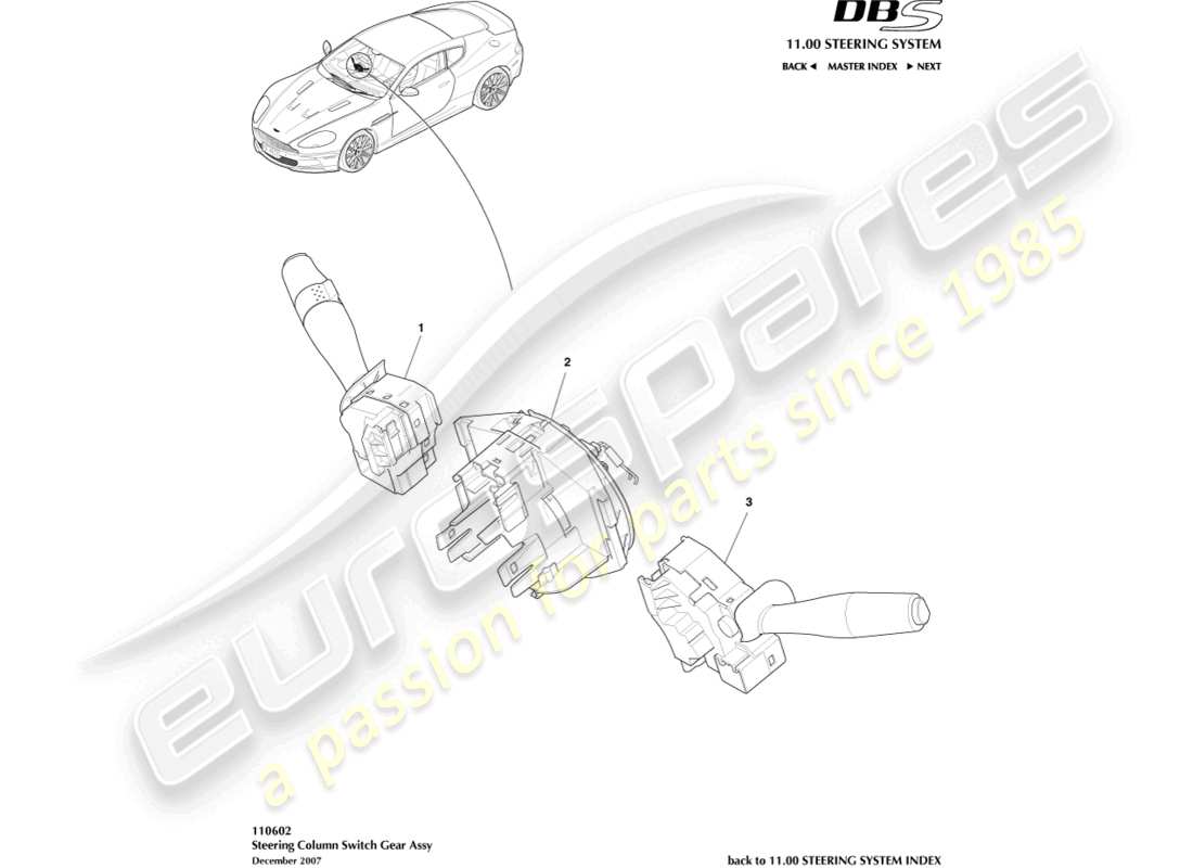 aston martin dbs (2007) steering column switch parts diagram