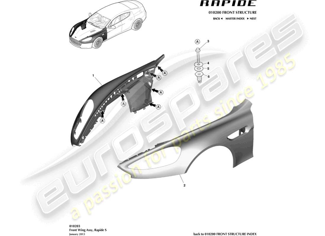 aston martin rapide (2019) front wings, s part diagram