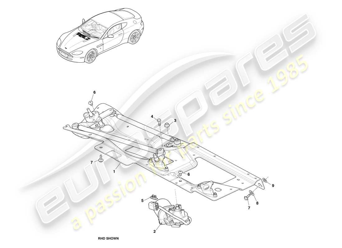 aston martin v8 vantage (2007) wiper linkage assembly part diagram