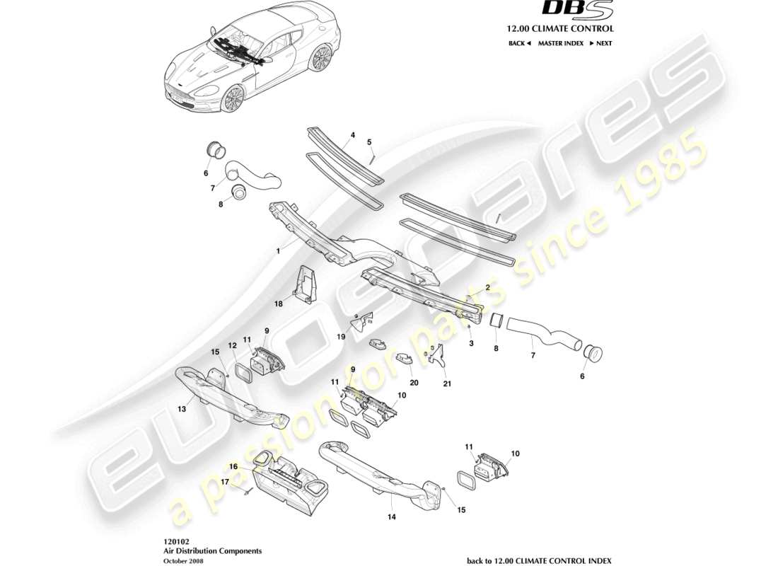 aston martin dbs (2007) air distribution components parts diagram