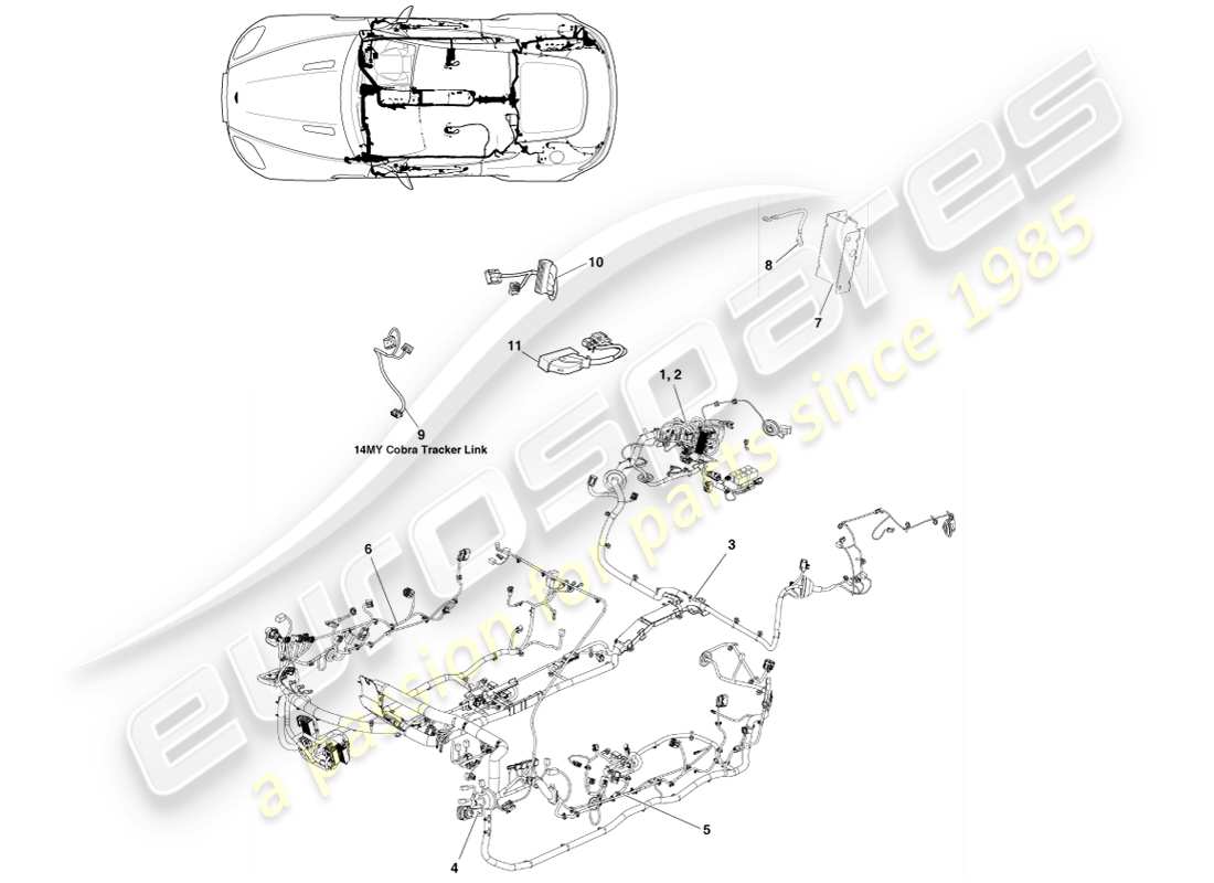 aston martin v8 vantage (2005) body harness, coupe part diagram