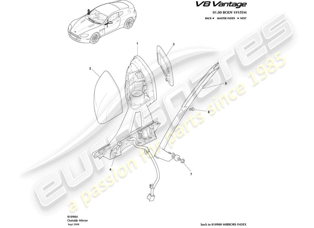 aston martin v8 vantage (2016) exterior rear view mirrors part diagram