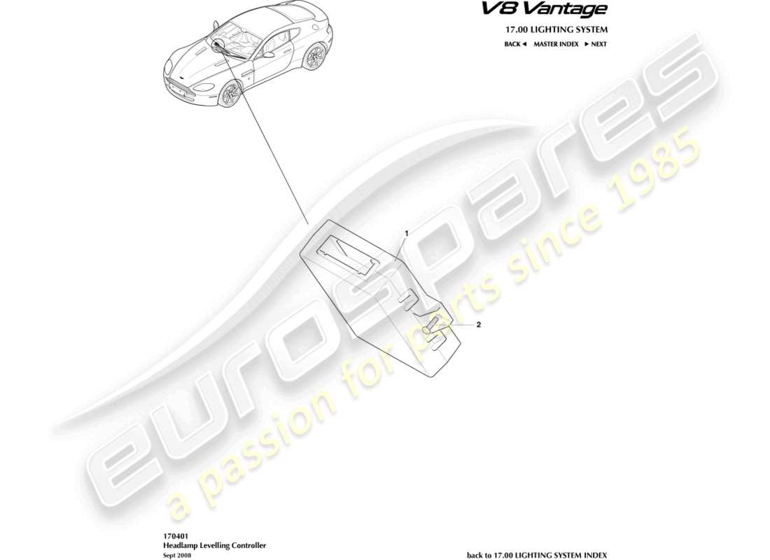 aston martin v8 vantage (2016) headlamp leveling controller part diagram