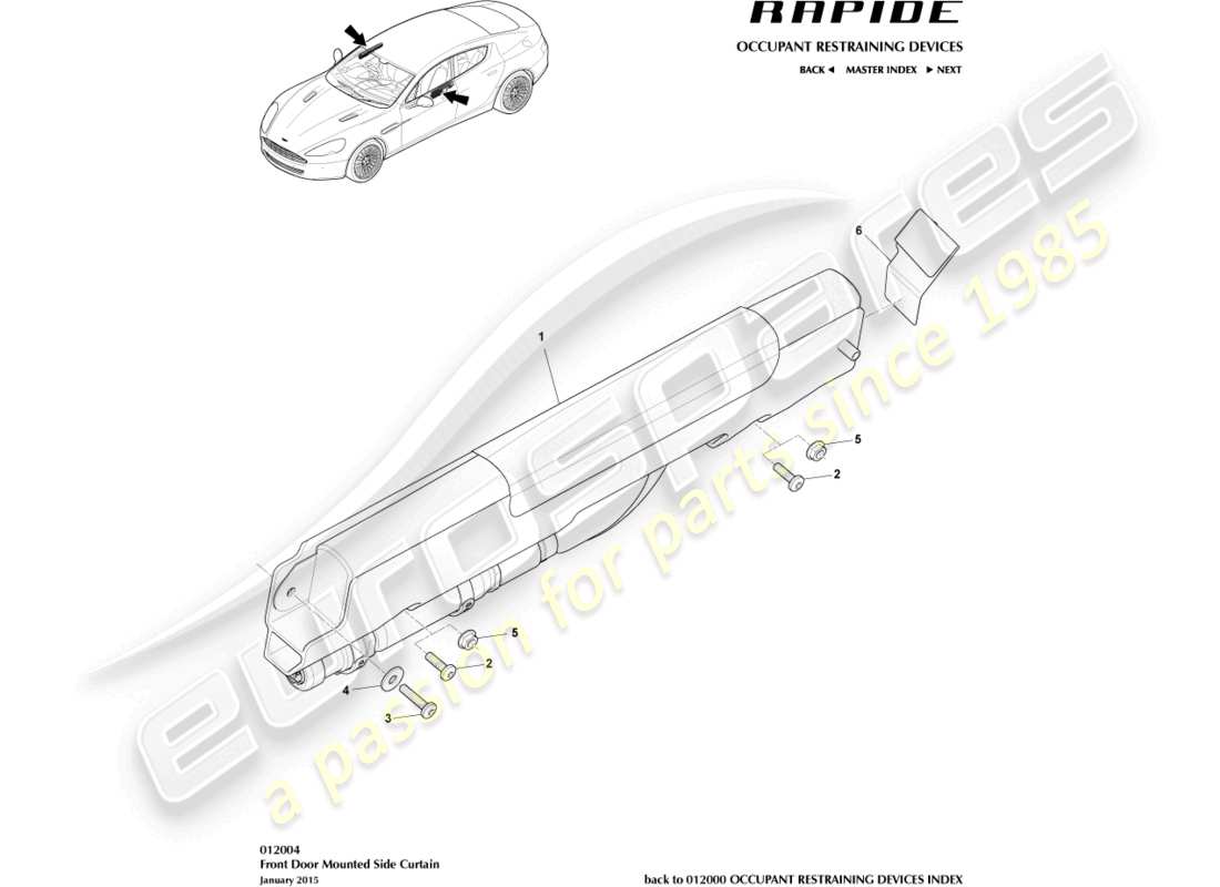 aston martin rapide (2019) front side curtain airbag part diagram