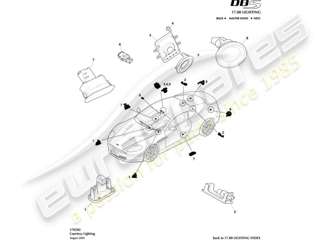 aston martin dbs (2013) courtesy lighting parts diagram