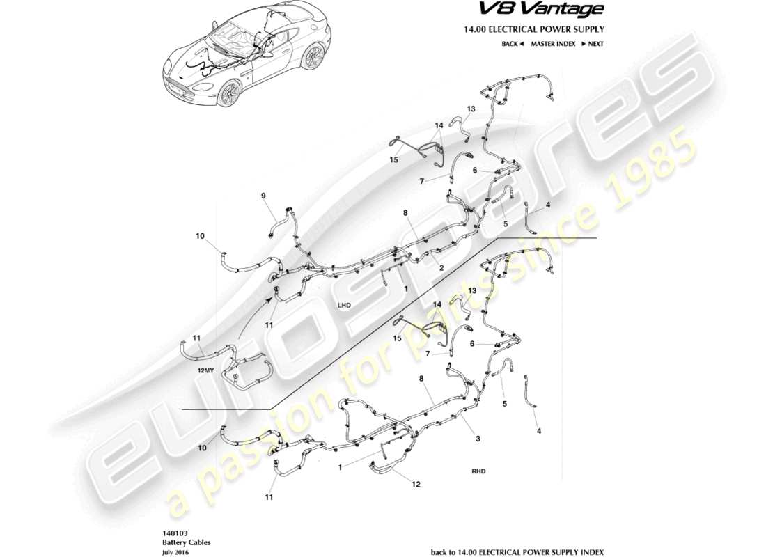 aston martin v8 vantage (2016) battery cables part diagram