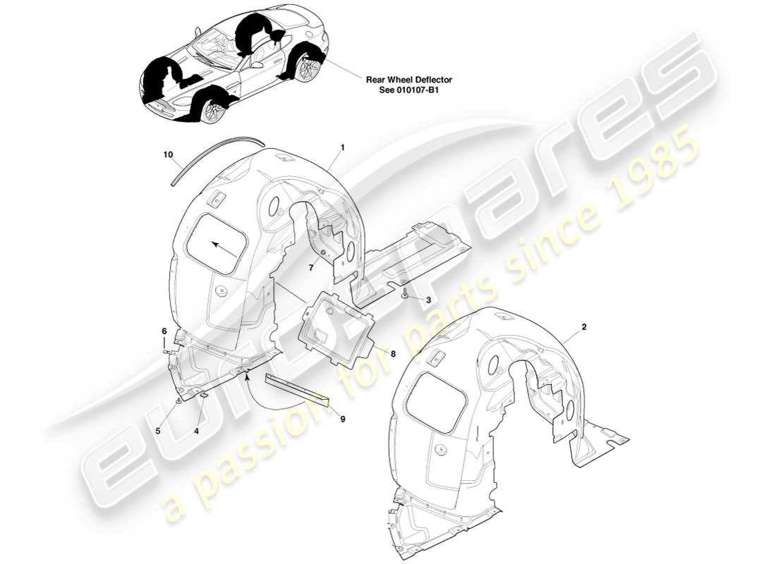 aston martin v8 vantage (2007) front wheel arches part diagram