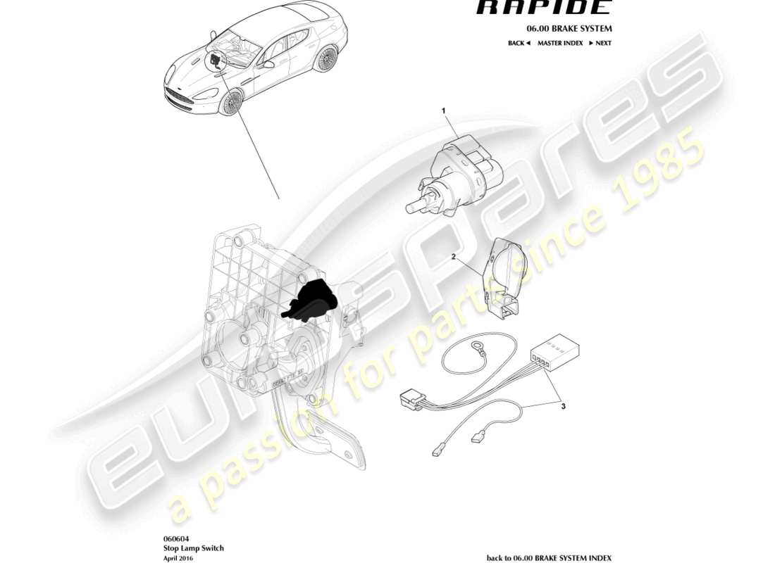 aston martin rapide (2011) brake lamp switch part diagram