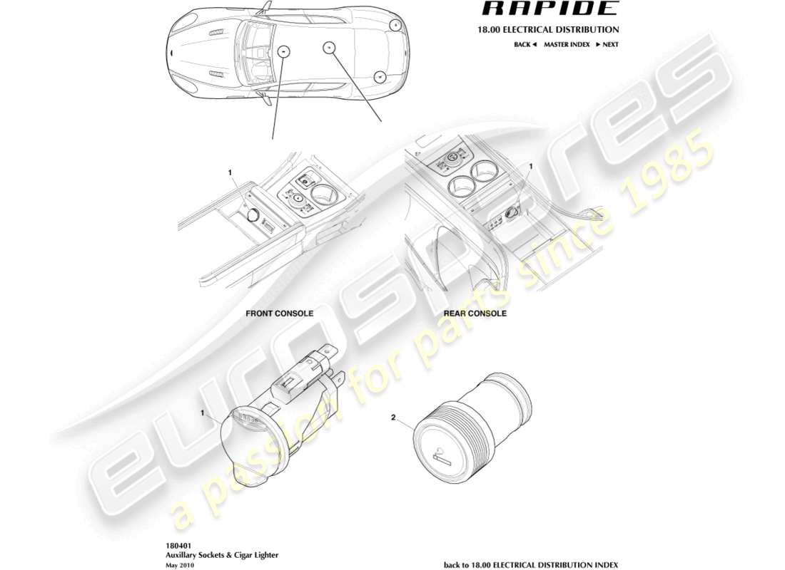 aston martin rapide (2011) auxillary sockets part diagram