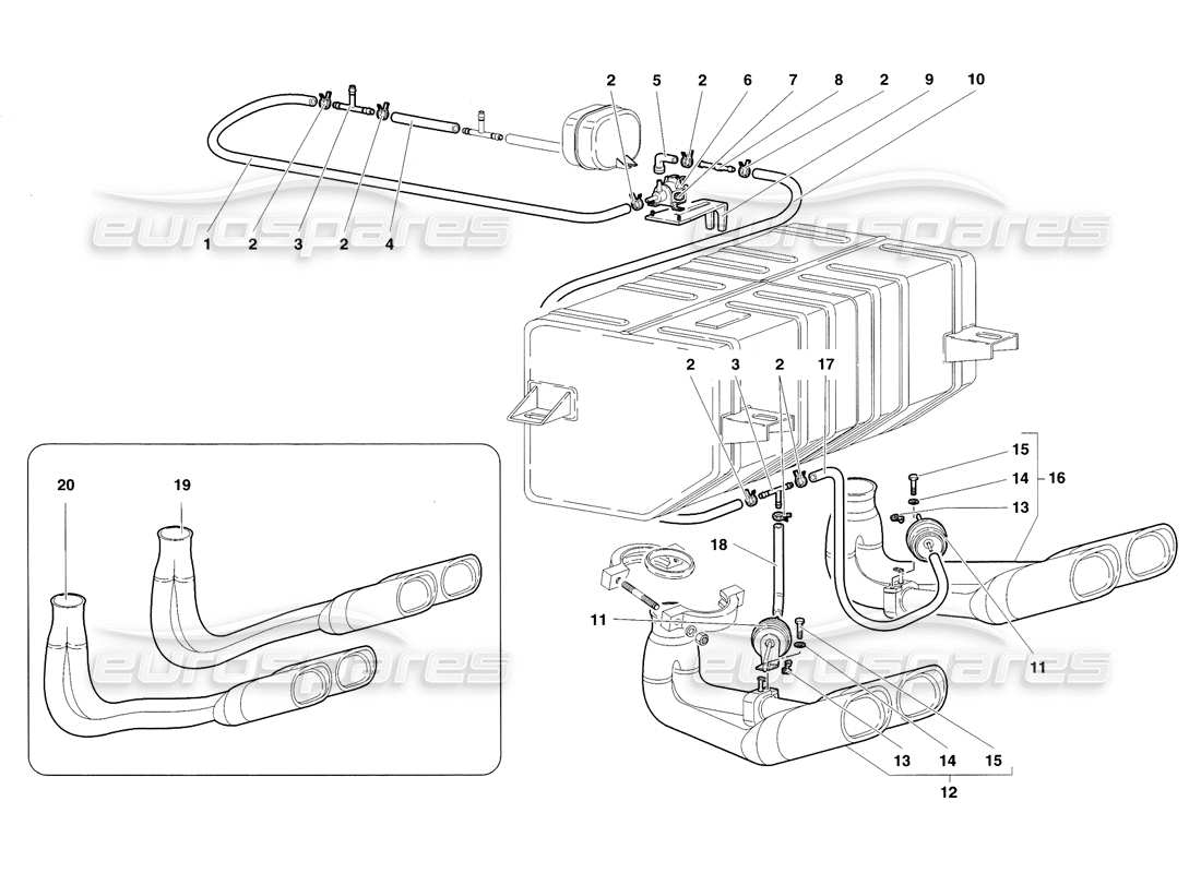 lamborghini diablo sv (1998) exhaust system parts diagram
