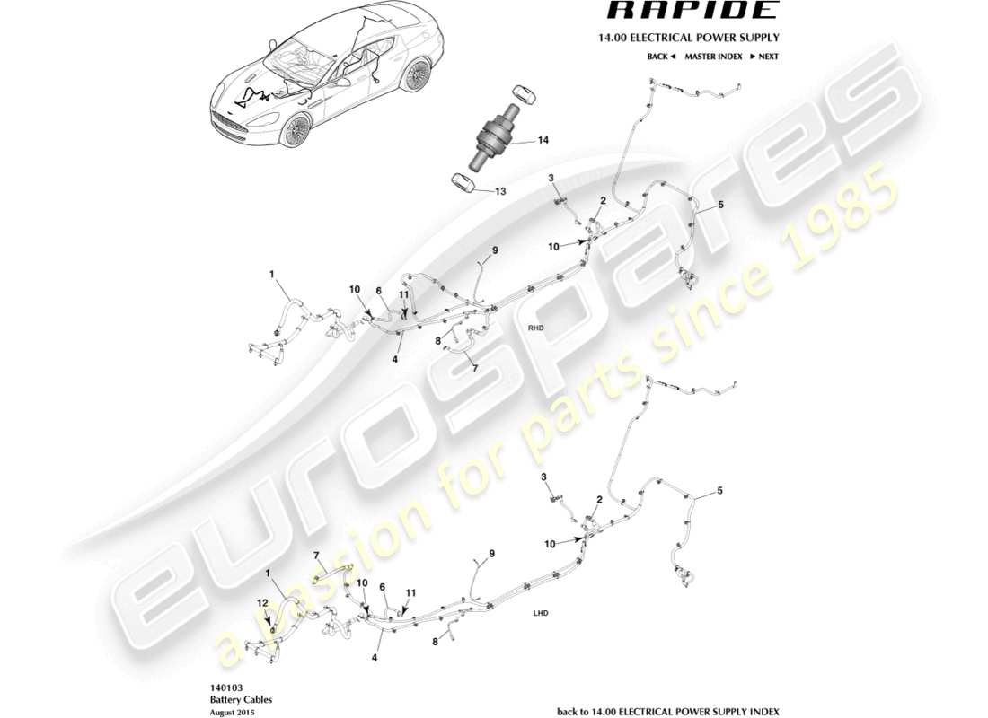 aston martin rapide (2011) battery cables part diagram