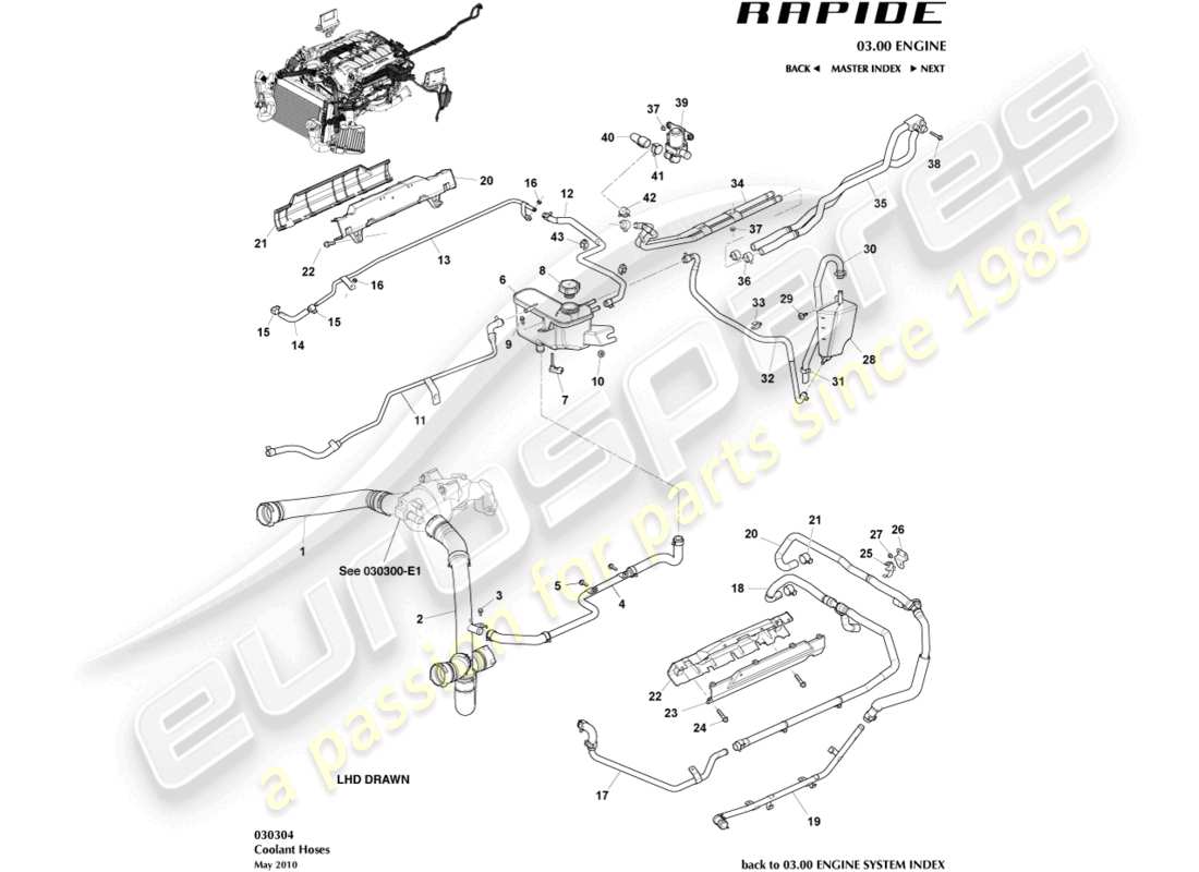 aston martin rapide (2011) coolant reservoir & hoses part diagram