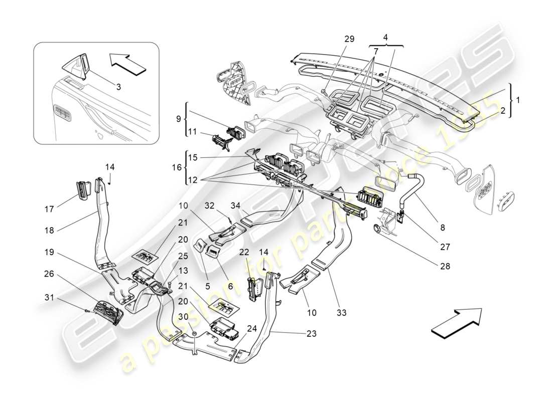 maserati qtp 3.0 bt v6 410hp (2014) a/c unit: diffusion part diagram