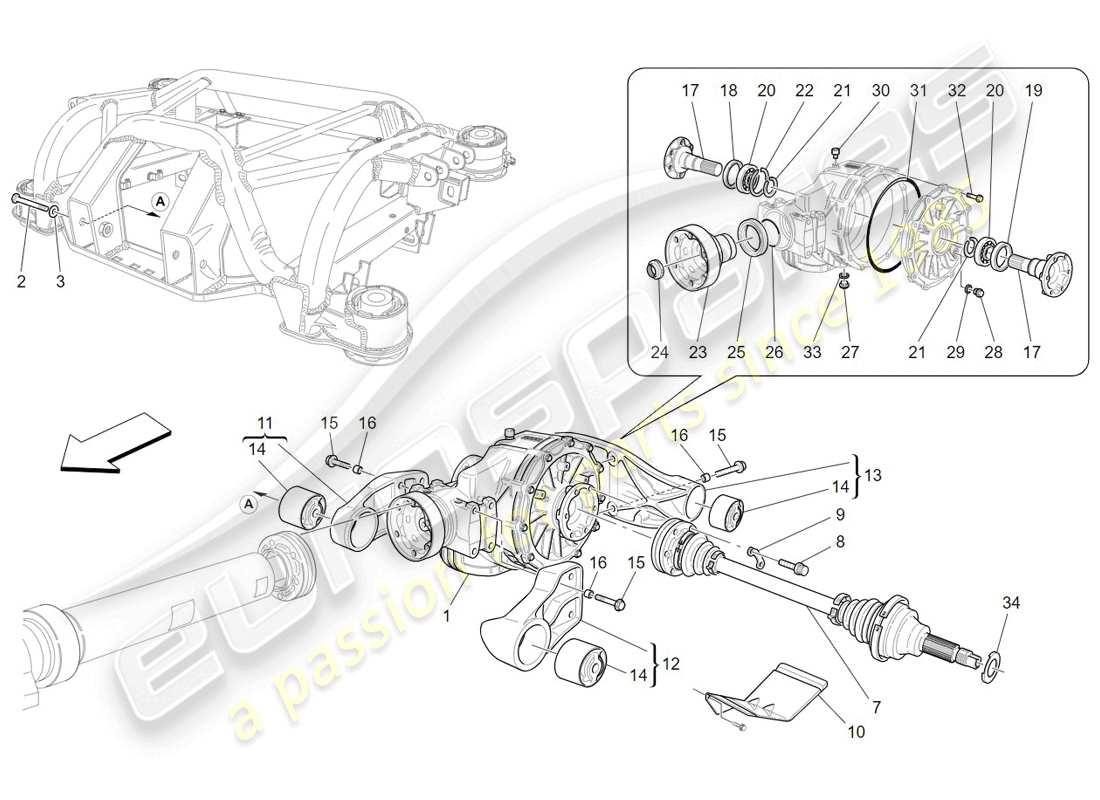 maserati granturismo (2009) differential and rear axle shafts parts diagram