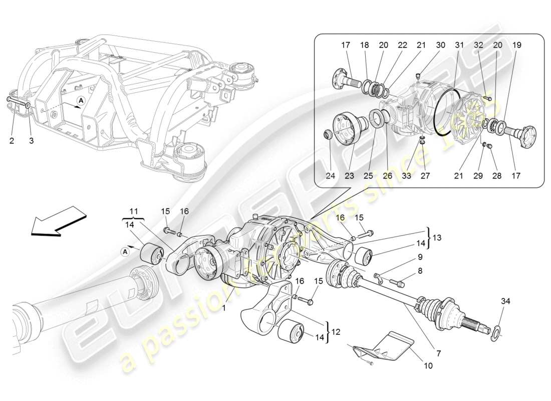 maserati granturismo (2008) differential and rear axle shafts parts diagram