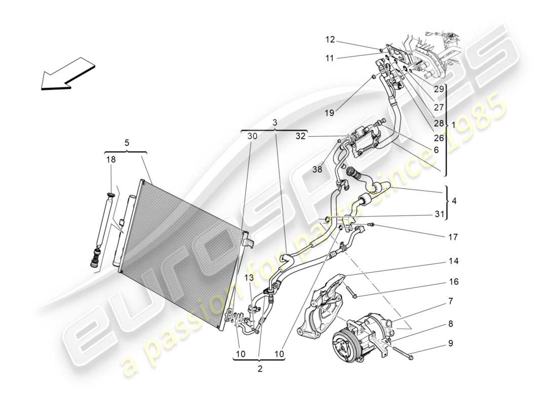 maserati qtp 3.0 tds v6 275hp (2015) a/c unit: engine compartment devices part diagram