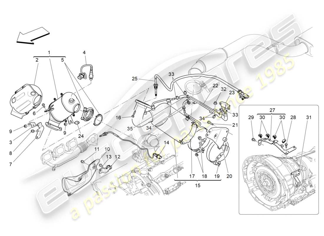 maserati qtp 3.0 tds v6 275hp (2015) pre-catalytic converters and catalytic converters parts diagram