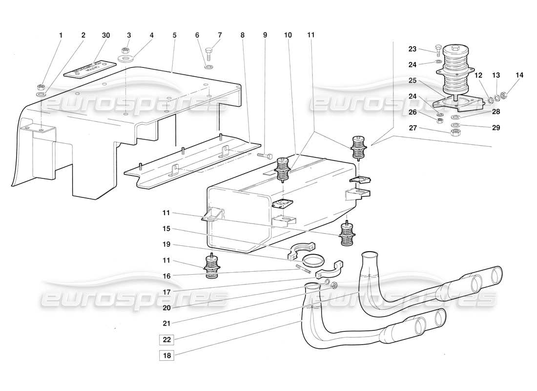 lamborghini diablo (1991) exhaust system (valid for june 1992 version) part diagram