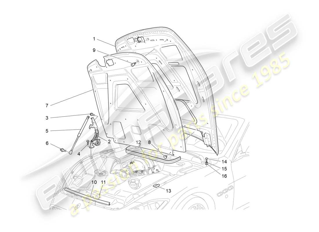 maserati granturismo (2016) front lid part diagram